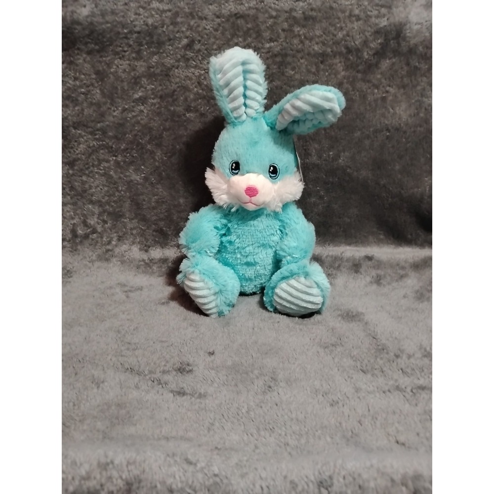 Teal Blue Bunny W Pink Lips Goffa Plushed Stuffed Animal 14"